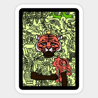 Switzerland - Green-Eyed Male Character with Animal Mask and Doodle Accent Sticker